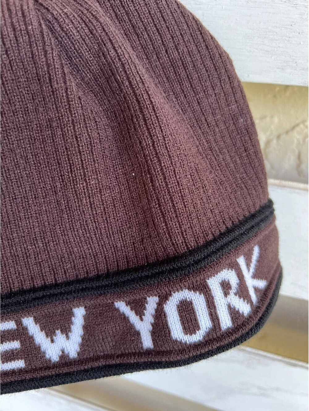 New York Basic Ribbed Beanie Brown Winter Hat Cap NEW.